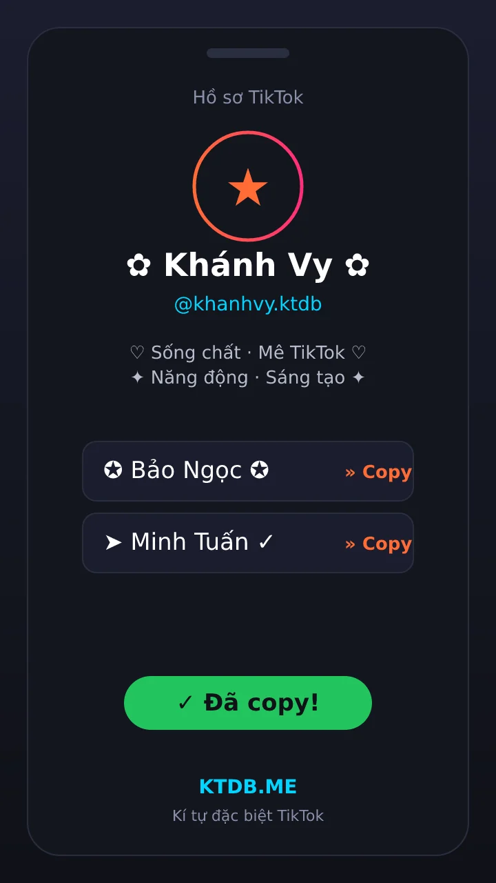 Trang trí tên và bio bằng kí tự đặc biệt TikTok, copy 1 chạm trên điện thoại
