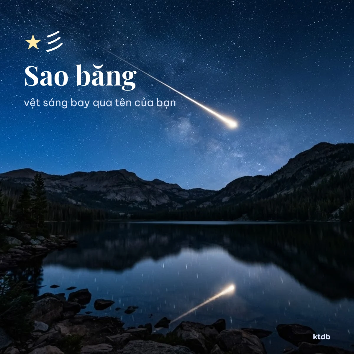 Kí tự sao băng ★彡 bên vệt sao băng trên bầu trời đêm